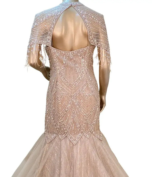 ROYAL GOLD FISH CUT HANDWORK GOWN