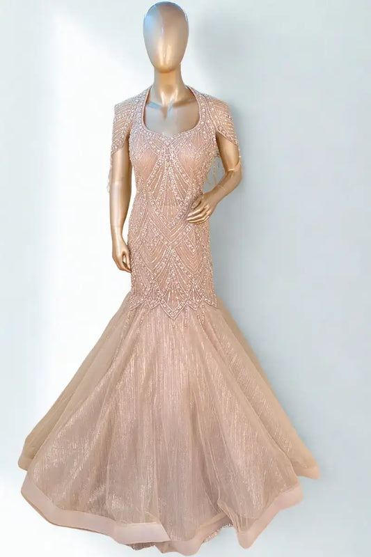 ROYAL GOLD FISH CUT HANDWORK GOWN