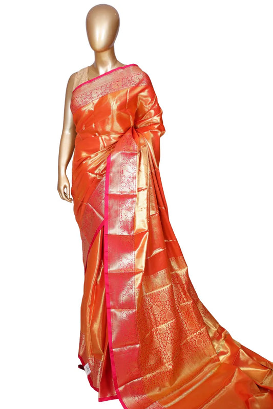 Rani pink handloom silk saree with full zari weaving