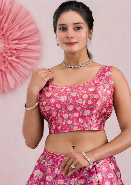 Pink Printed Lehenga with Sworoski highlights