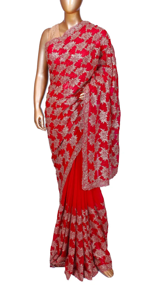 Deep Rani Pink Zariwork Georgette Saree