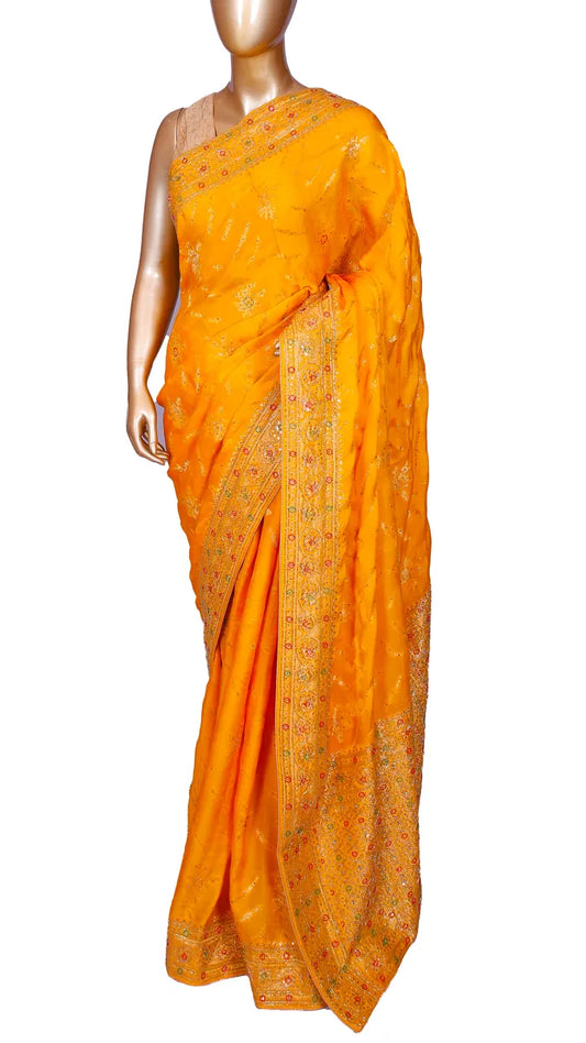Yellow Banarasi Crepe Silk Saree